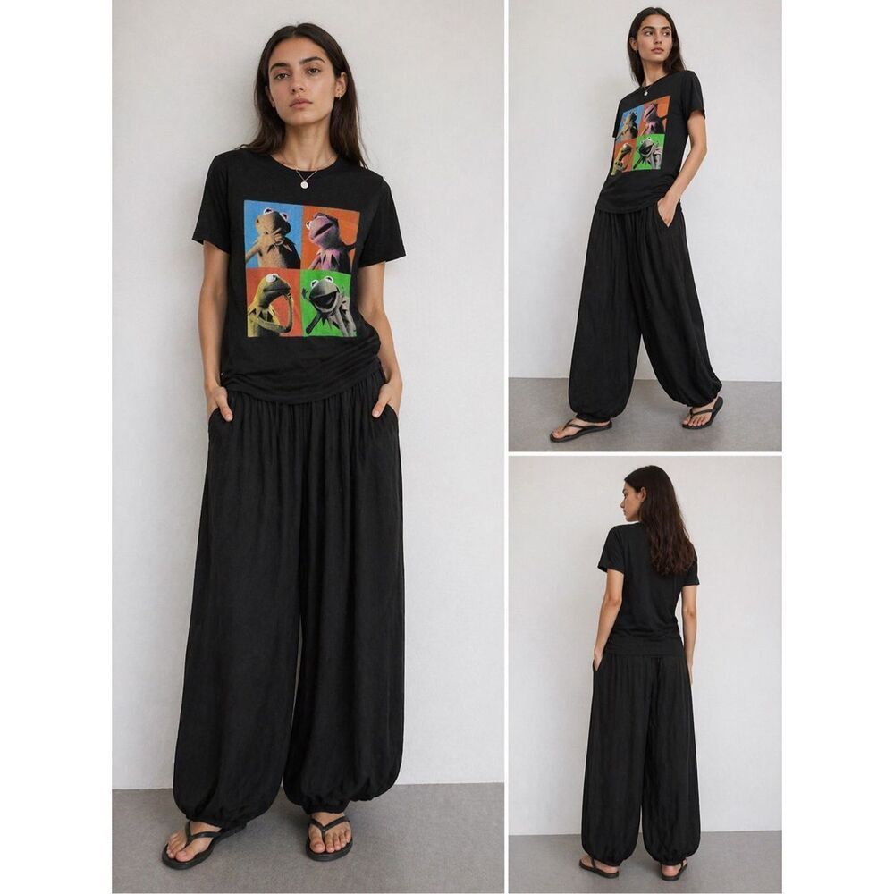 Disney Kermit Graphic T-Shirt Black Size M 100% Cotton Classic Pop Art Tee